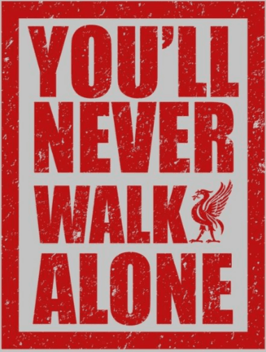 กราฟิก You'll Never Walk Alone พร้อมสัญลักษณ์นกลิเวอร์เบิร์ด